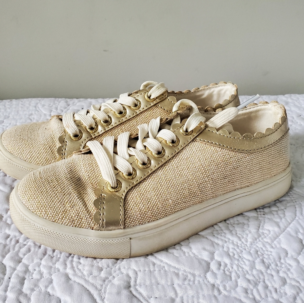 JACK ROGERS Little Girls Fancy Gold, Scallop Detailing Sneakers, Shoes